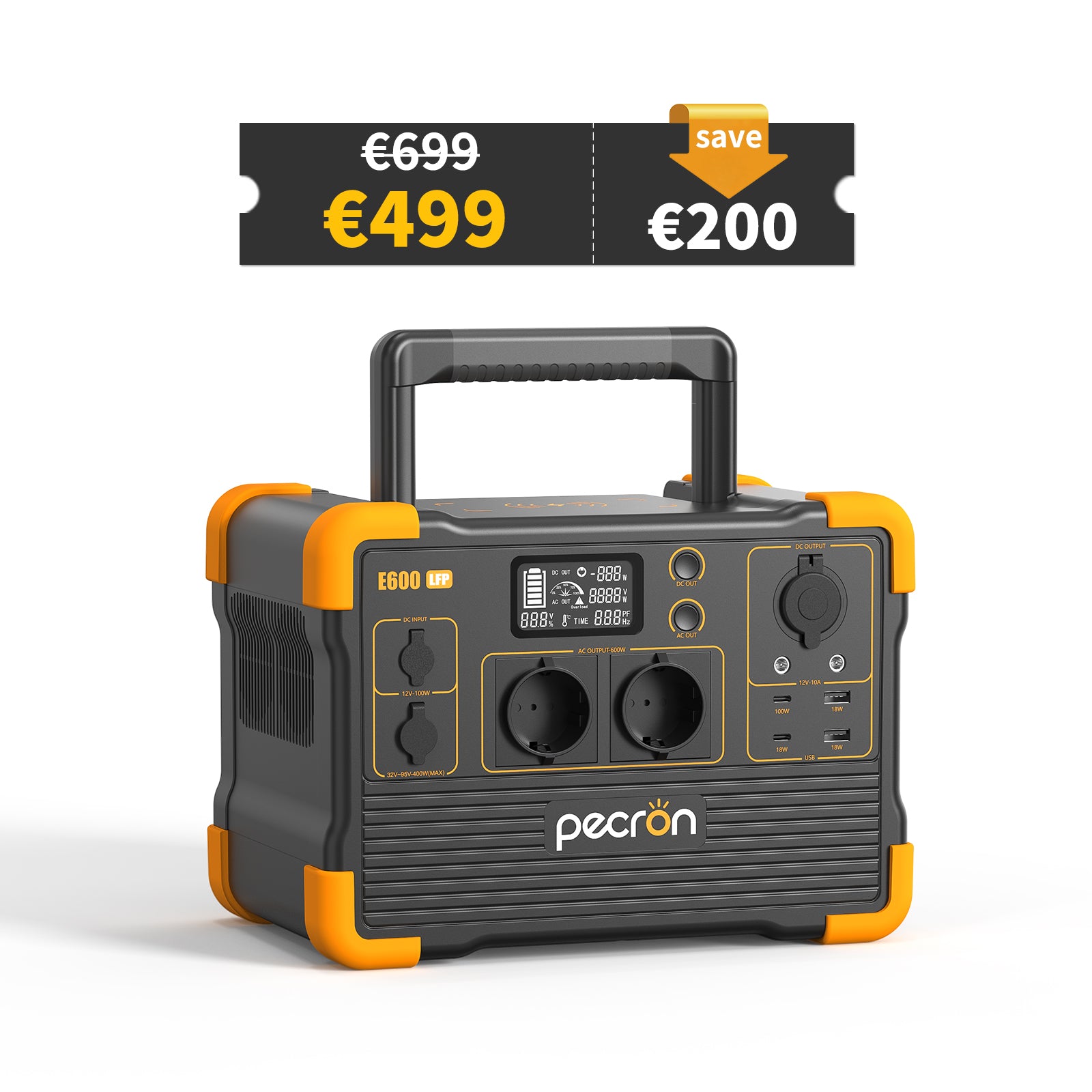 PECRON 230V E600LFP 1200W 614Wh Portable Power Station EU Version