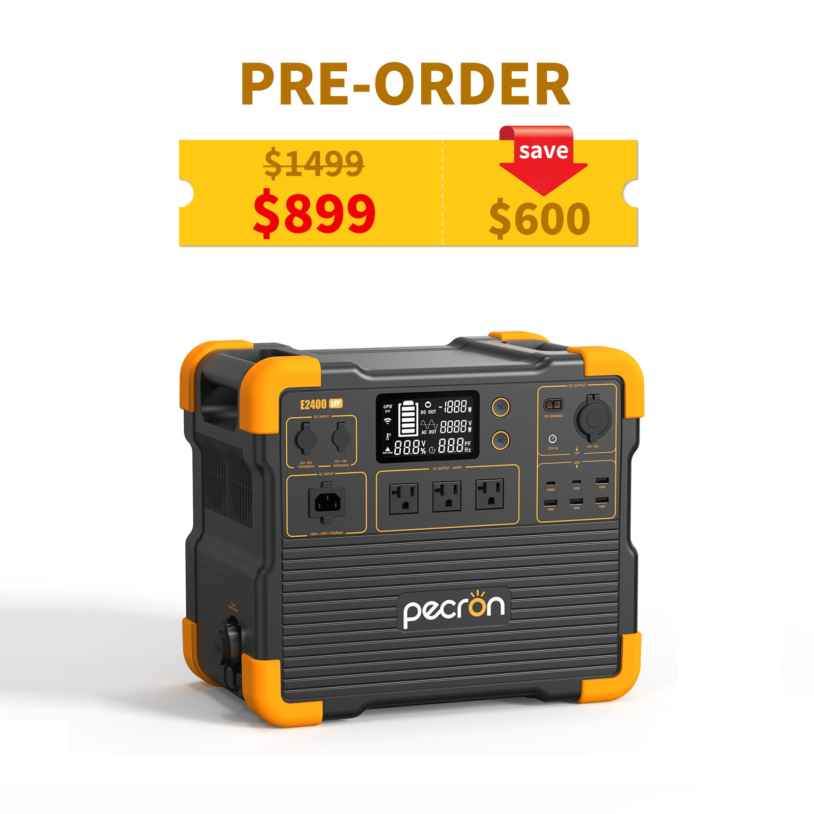 PECRON E2400LFP Portable Power Station 2400W 2048Wh PRE-ORDER