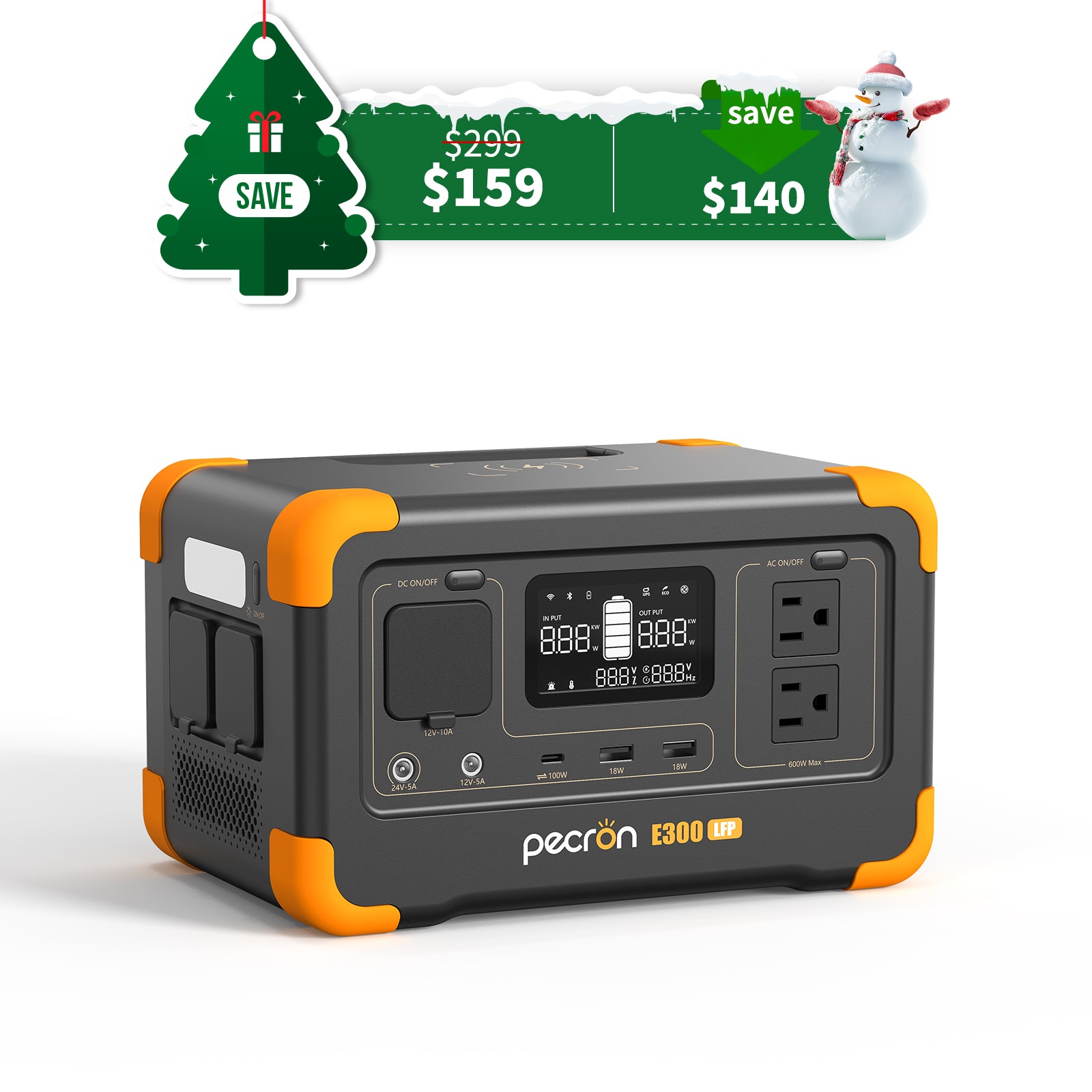 PECRON E300LFP Portable Power Station 600W 288Wh