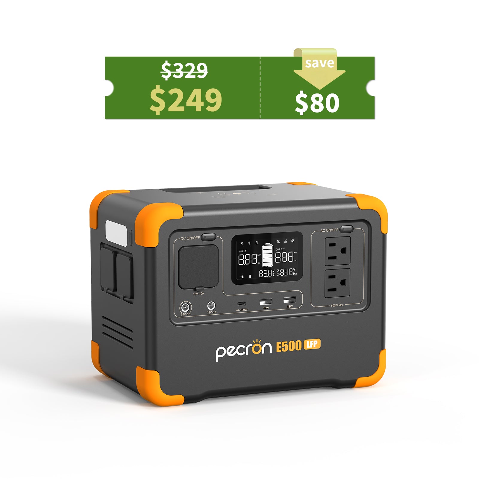 PECRON E500LFP Portable Power Station 600W 576Wh