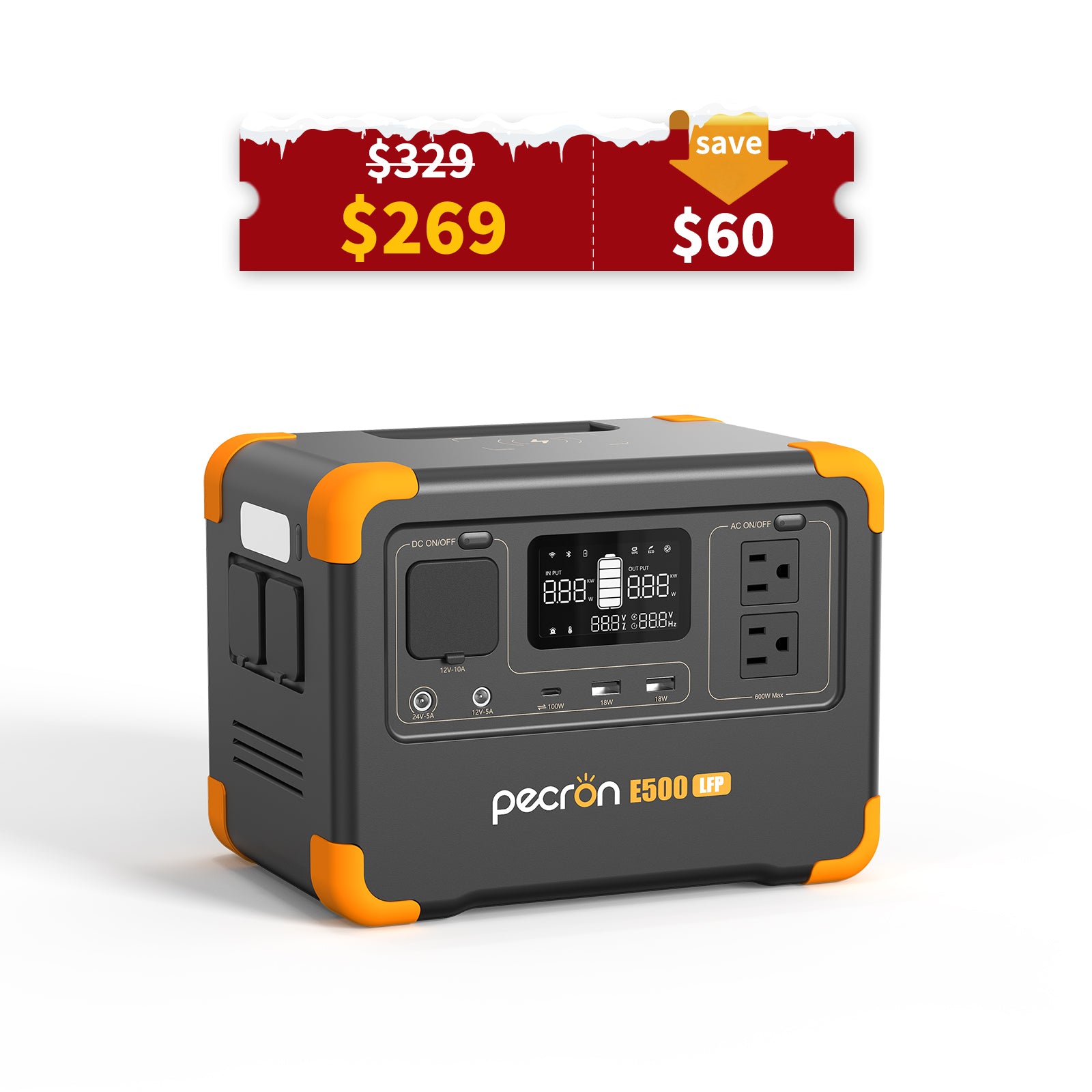 PECRON E500LFP Portable Power Station 600W 576Wh