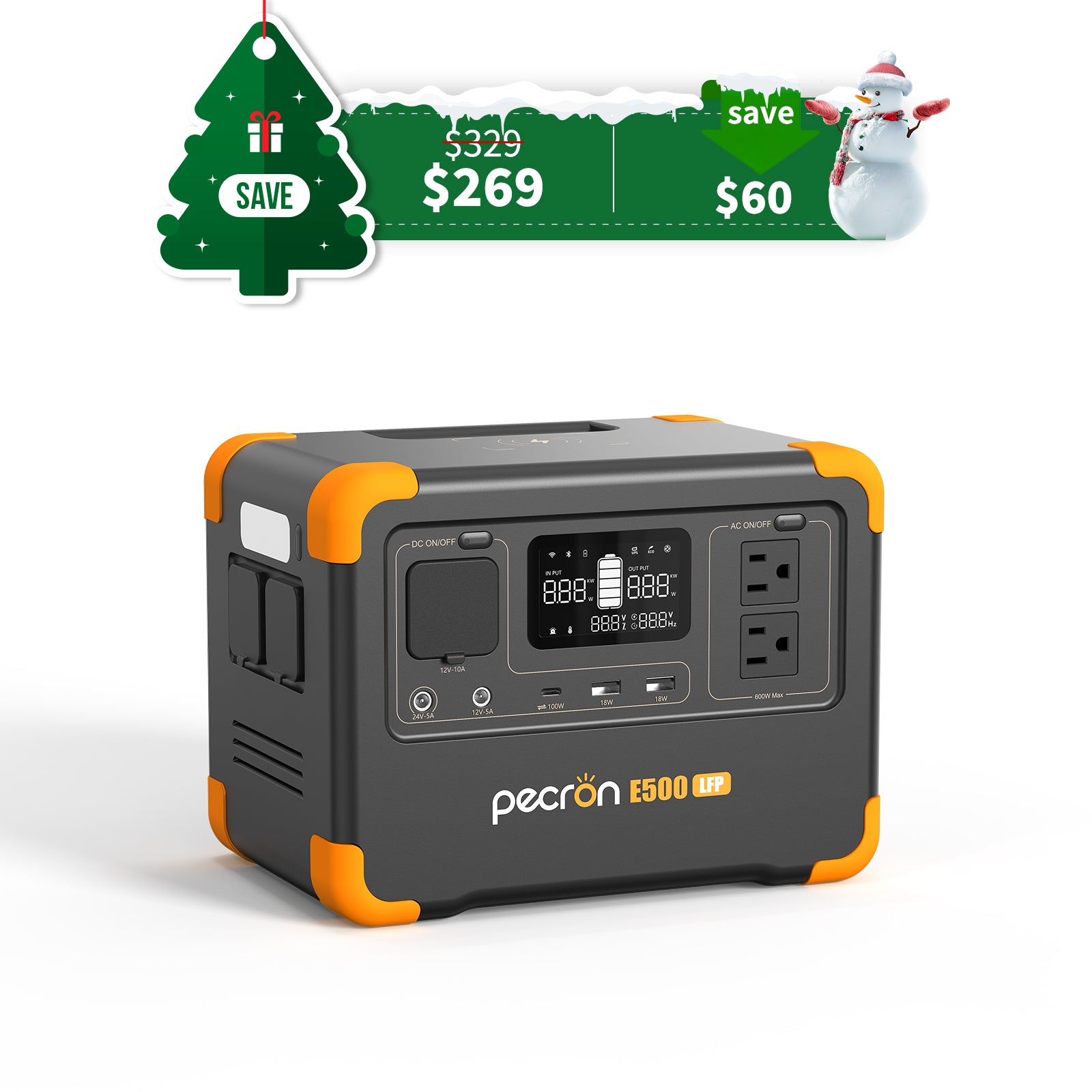 PECRON E500LFP Portable Power Station 600W 576Wh