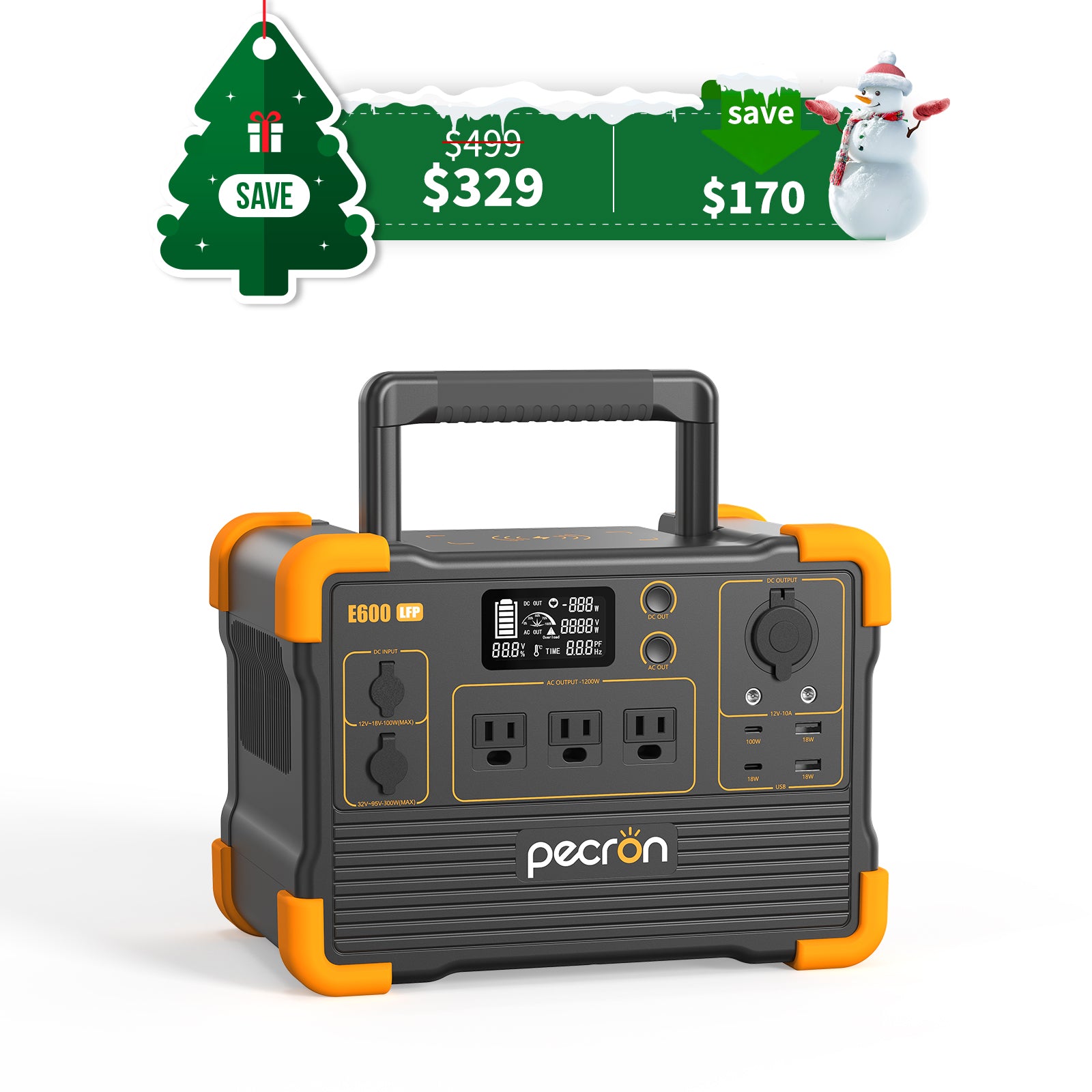 PECRON E600LFP Portable Power Station 1200W 614Wh LiFePo4