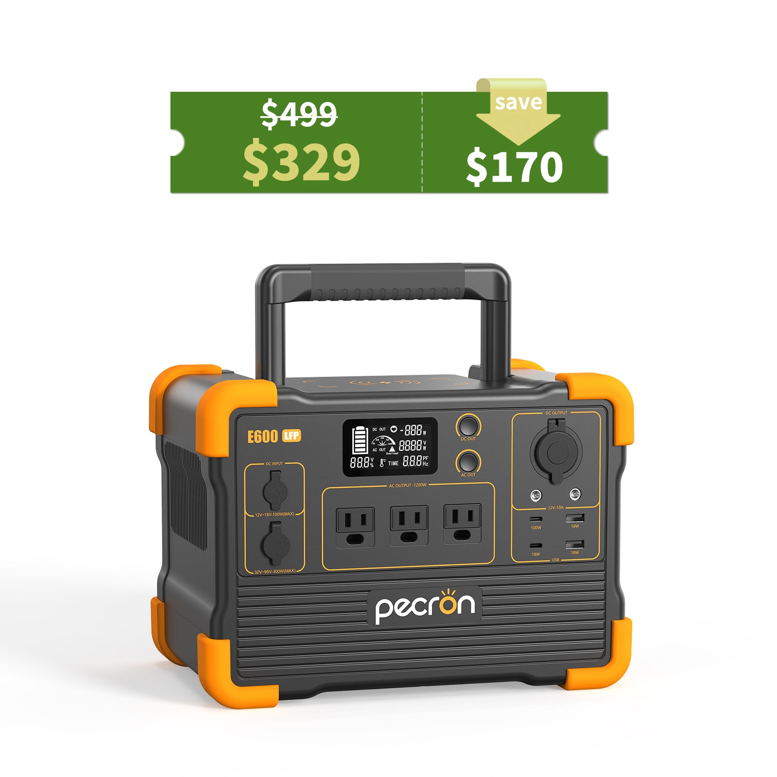 PECRON E600LFP Portable Power Station 1200W 614Wh LiFePo4