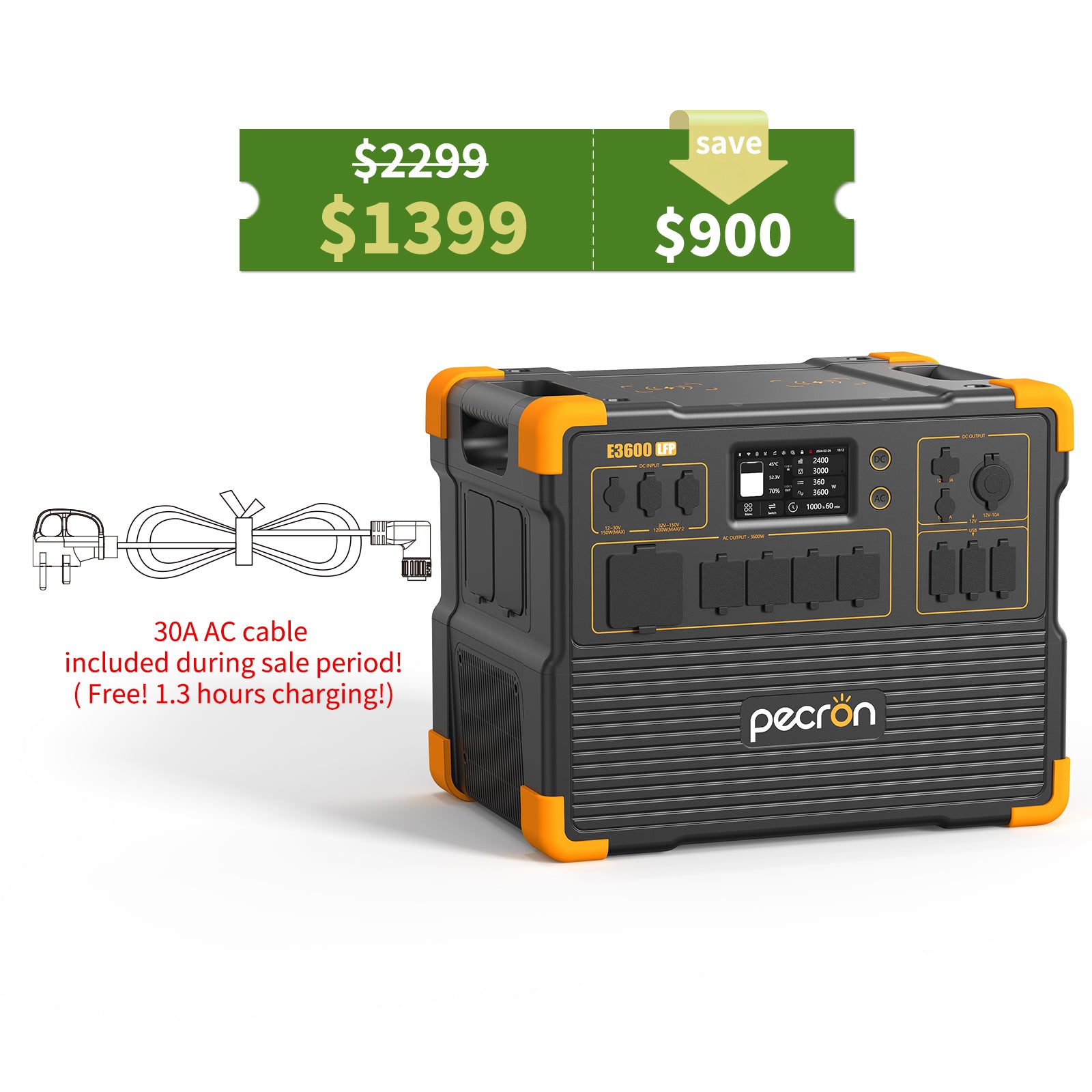 PECRON E3600LFP Portable Power Station 3600W 3072Wh