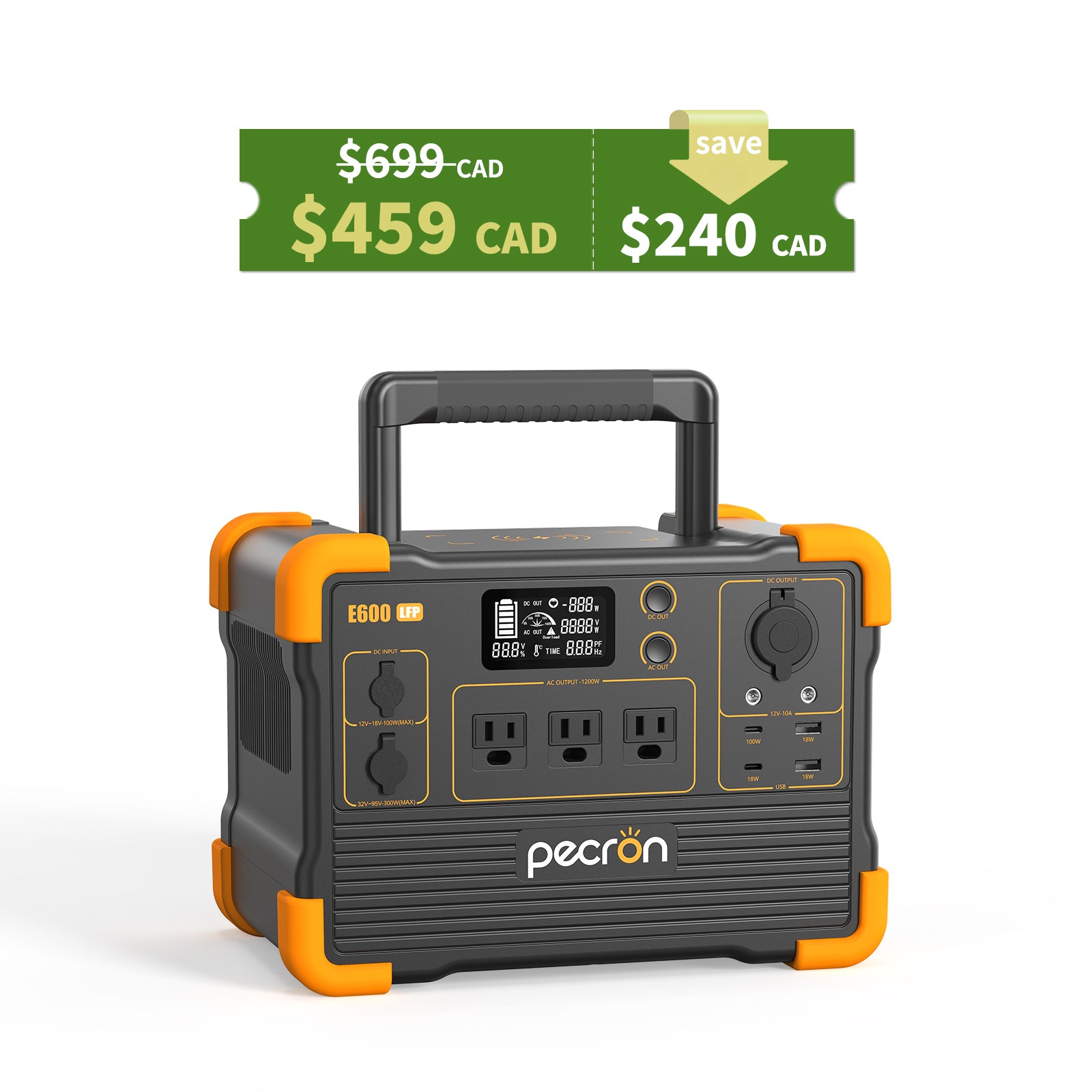 PECRON E600LFP Portable Power Station 1200W 614Wh LiFePo4 Canada