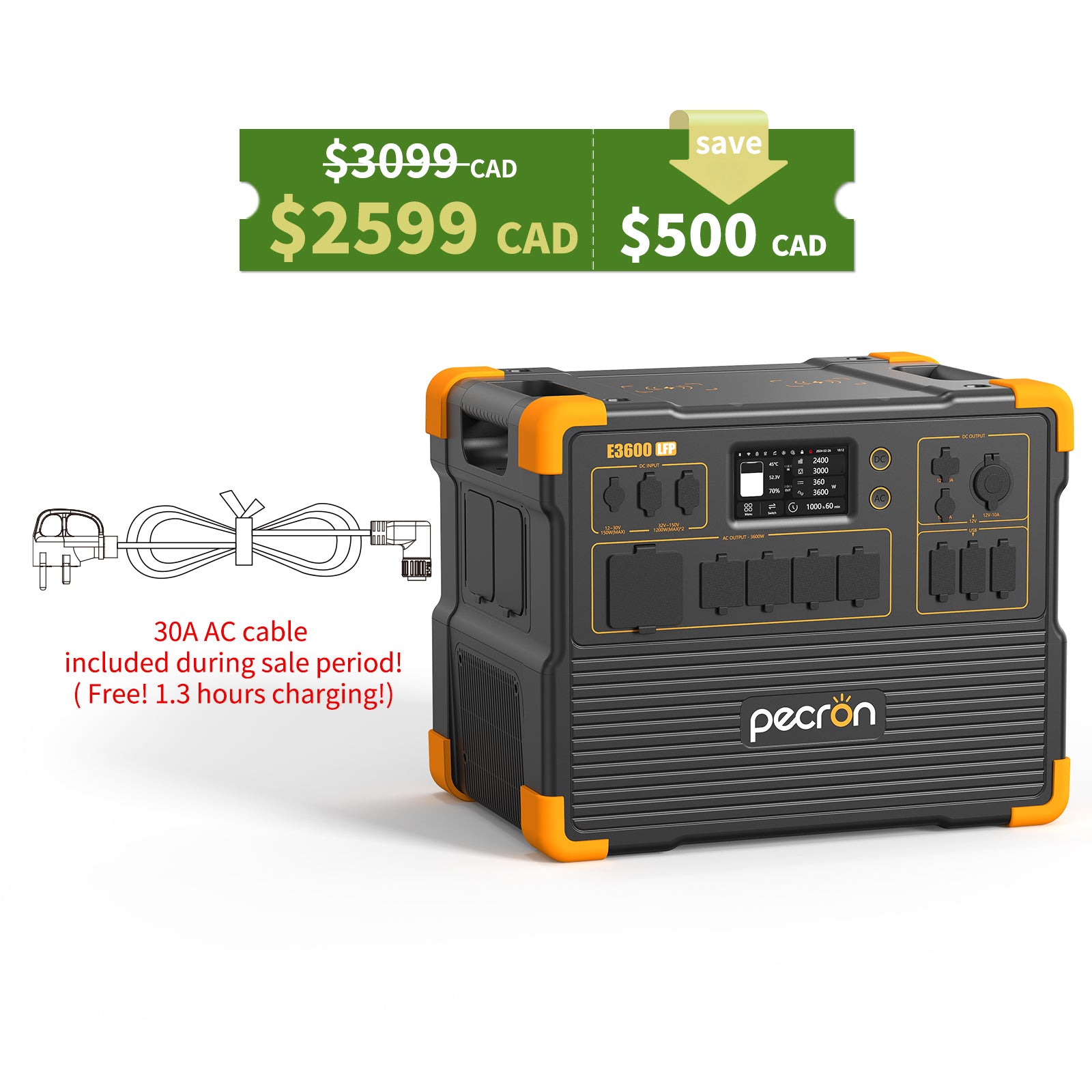 PECRON E3600LFP 3600W 3072Wh Portable Power Station Canada