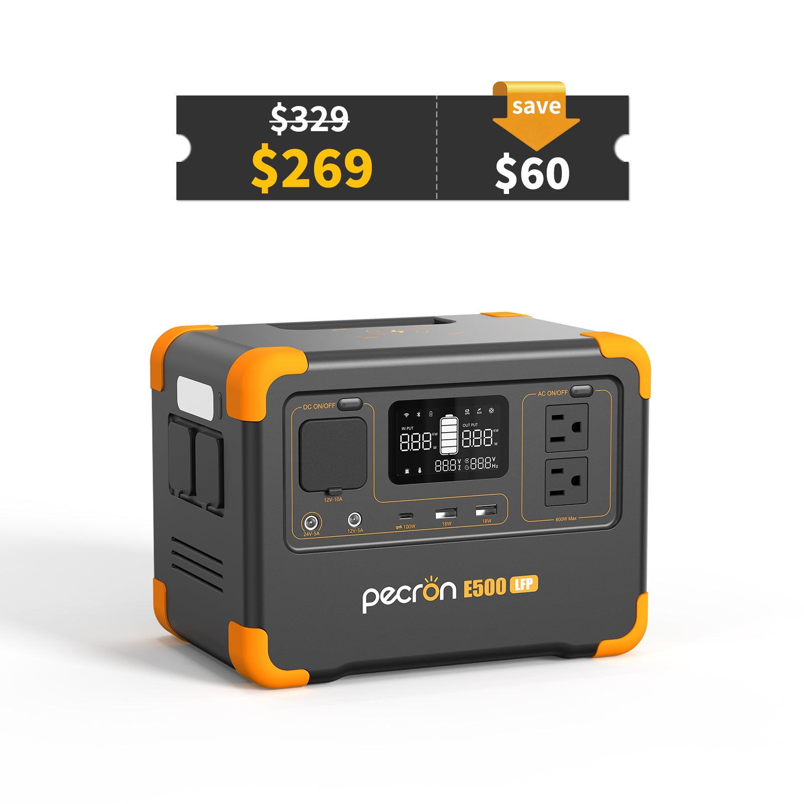 PECRON E500LFP Portable Power Station 600W 576Wh